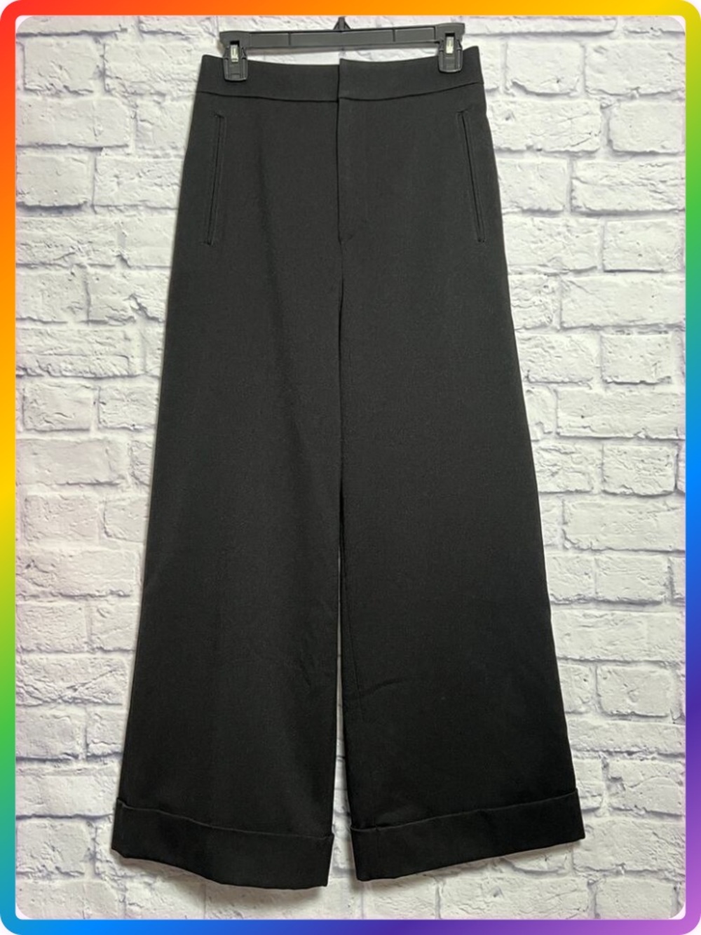 SLOBE IENA Wide Leg Lined Pants 38 Black Lace-Up Back Cuffed Drapey Japan NWT
